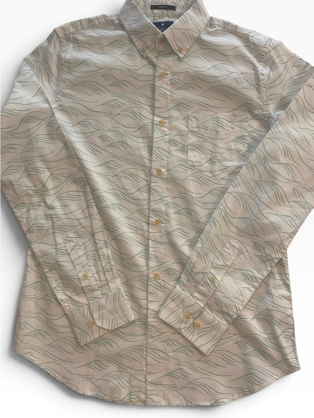 Ben Sherman Men's Casual Button-Down Shirt White Green Print New Size small